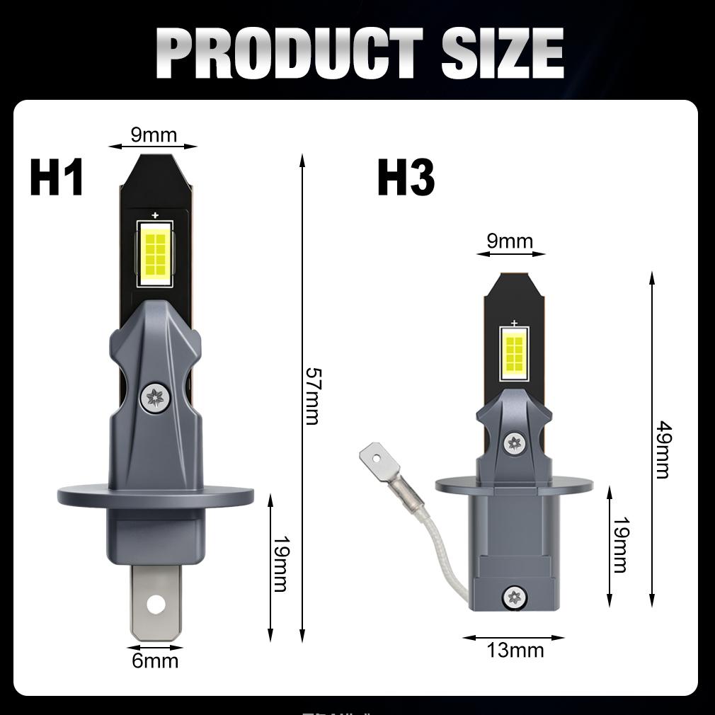 2Pcs 20000LM H1 LED Headlight Bulbs Mini H3 Led Fog Light for Car Headlamp Fanless DRL Lamp Auto Daytime Running Lights 12V 24V 6500K White