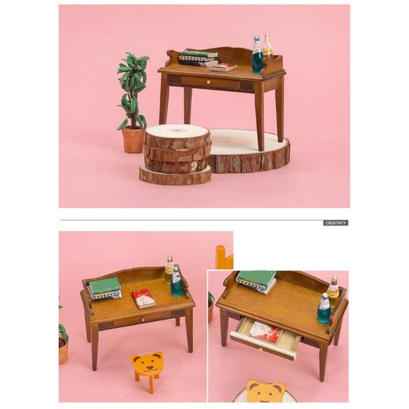 Tiny Study Desk 1/12 Miniature Model Realistic Dollhouses Accessory Creative Scene Building For Adults