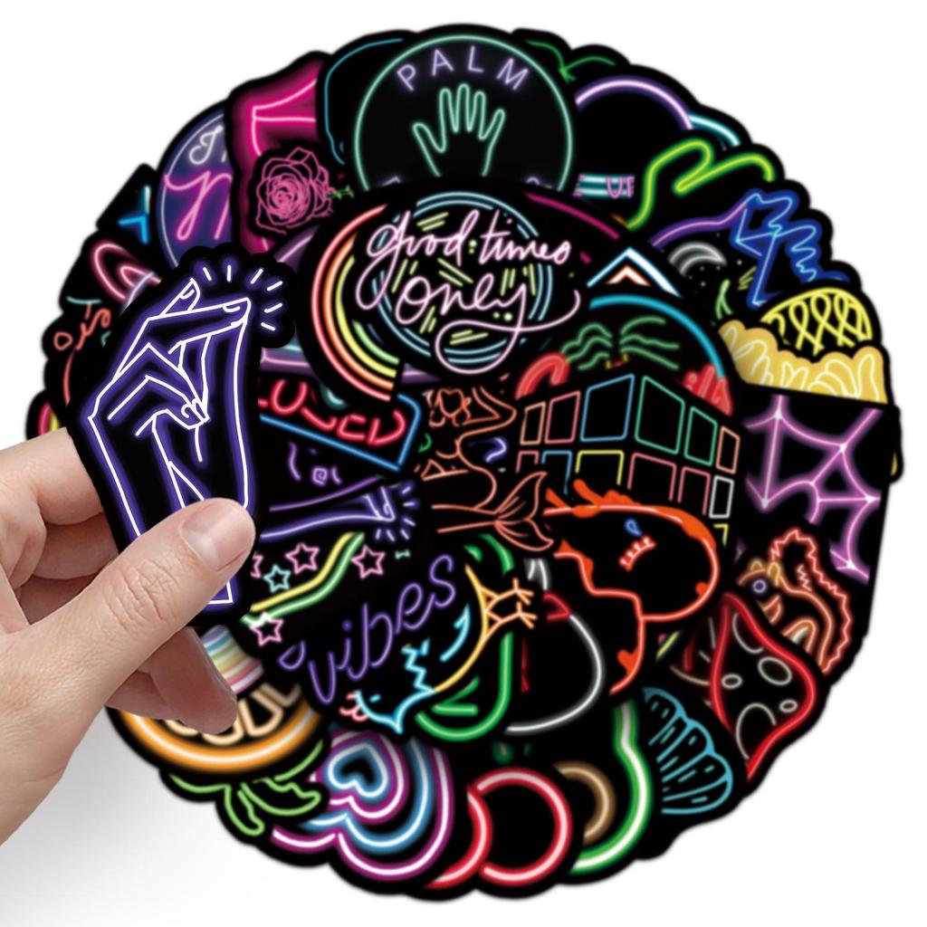 50 Neon Graffiti Personality Stickers for Laptops, Suitcases, Skateboards, and Cars