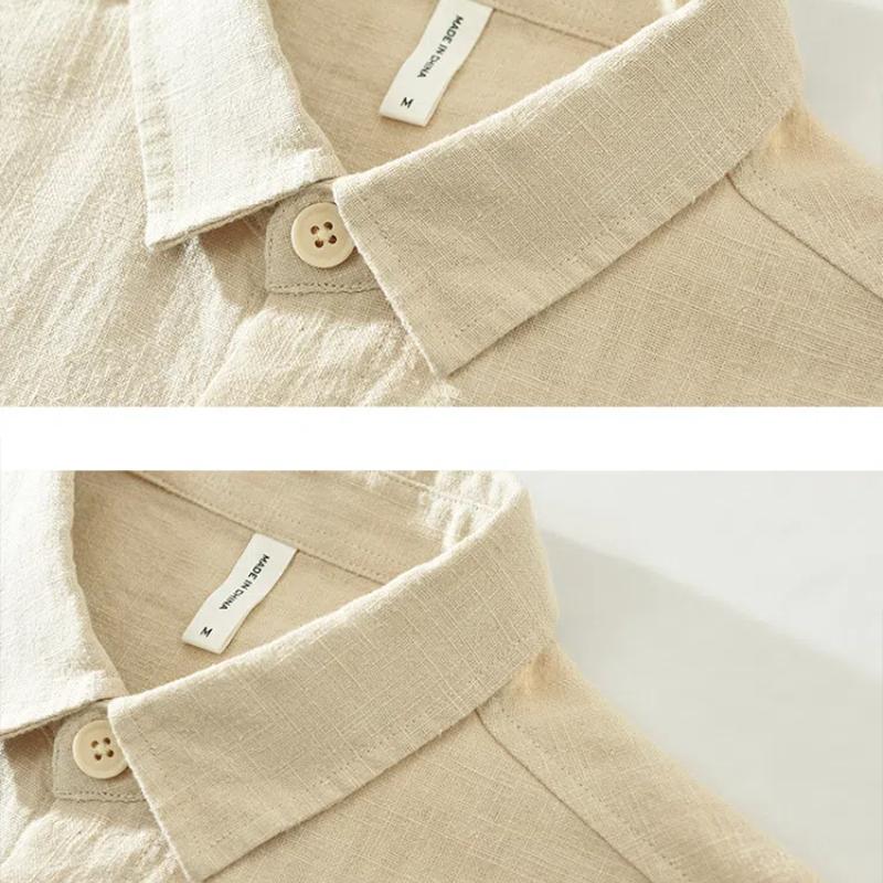 Spring and Summer Cotton Linen Long Sleeve Men Shirt Chinese Style Casual Shirts Lapel Collar Solid Color Button Up Shirt Multi Pocket Overshirt