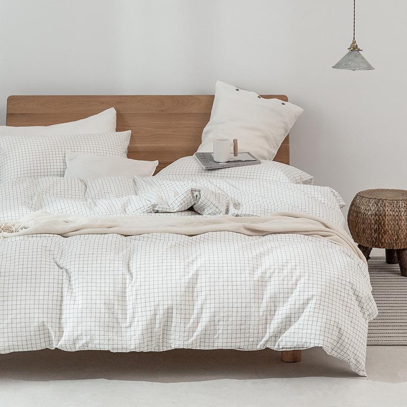 G5Z High-Quality Japanese Washed Cotton Small Check 4-Piece Set
