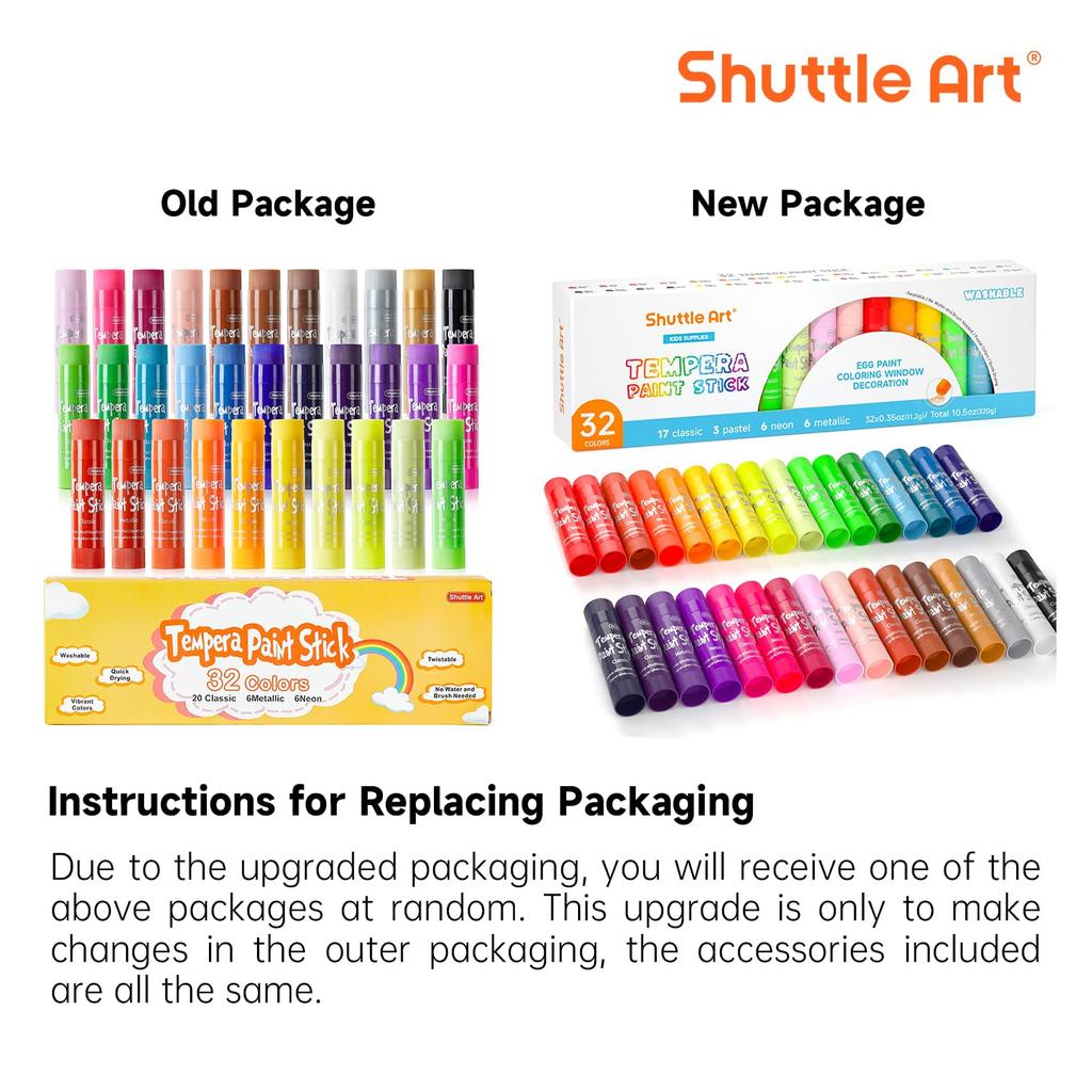 Shuttle Art Crayons Tempera Paint for Drawing and Coloring On and A Perfect Gift for Children and a Great 32-Color Set Water-Washable Sticks,