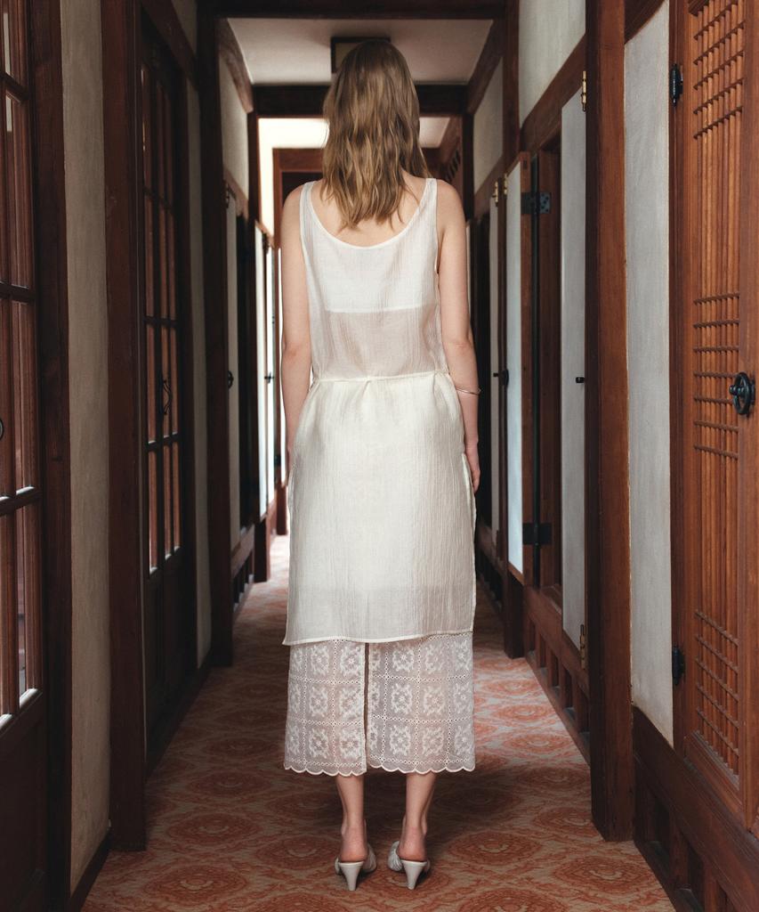 Siyajyu Sia8043 See-Through Layered Wrinkle Dress_Cream