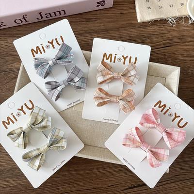 2 Stück/Set Süßes Karomuster Kinder Mädchen Haarspange Koreanische Mode Retro Niedliche Schleife Kinder Haarspange Kawaii Haaraccessoires Kopfbedeckung