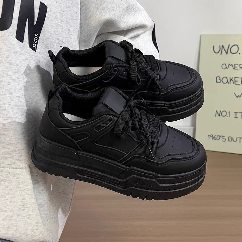 Campus style black thick baseplate shoes women's autumn new niche sports lightweight versatile casual small black shoes women