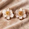 Retro Sweet Design White Dripping Oil Flower Stud Earrings for Women Fashion Double Layered Five Petal Flower Earrings Jewelry