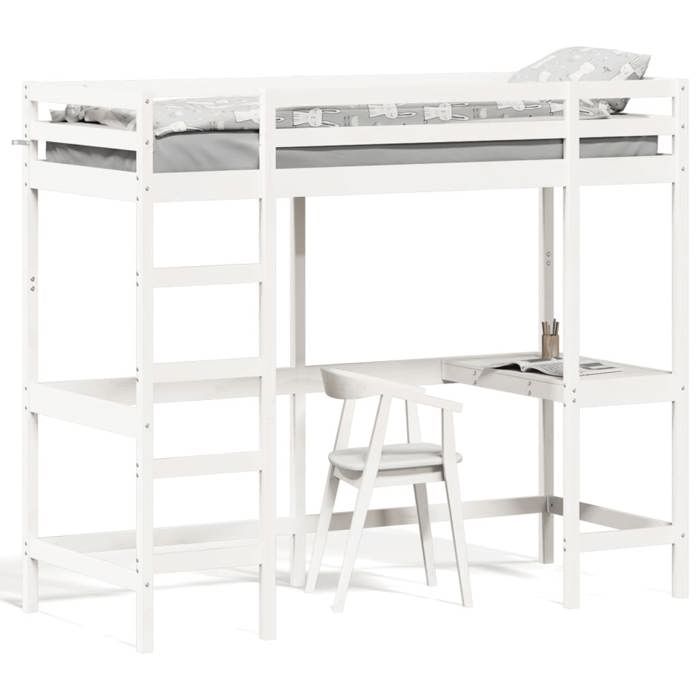 VidaXL Bunk Bed with Desk, Loft Bed with Slatted Base for Child, Bedroom Furniture, Modern, White 75x190 842863