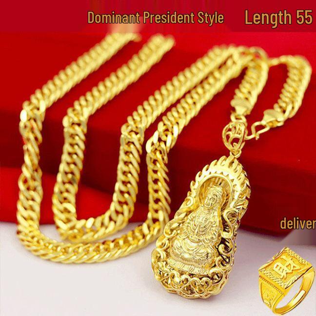 Unique Vietnam-Inspired Gold Necklace & Non-Fading Gold Watch Set for Men