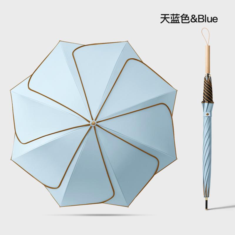 Straight umbrella Modern minimalist creative solid color Durable vinyl petal fresh long handle umbrella Solid wood handle umbrella