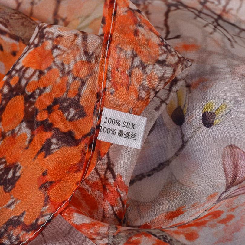 [BYSIFA] Blau Orange Seidenschal Marke Frühling Neu Florales Design Lang 100% Seide Chiffon Schal Stola Herbst Winter Damen Halstuch