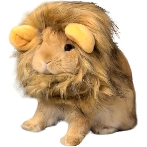 Lion Mane Wig for Rabbit Cat Halloween Costume Adjustable Pet Hat Lion Hair Cap Headwear Rabbit Clothing Accessories Cosplay Outfit Photo Shoot for Medium