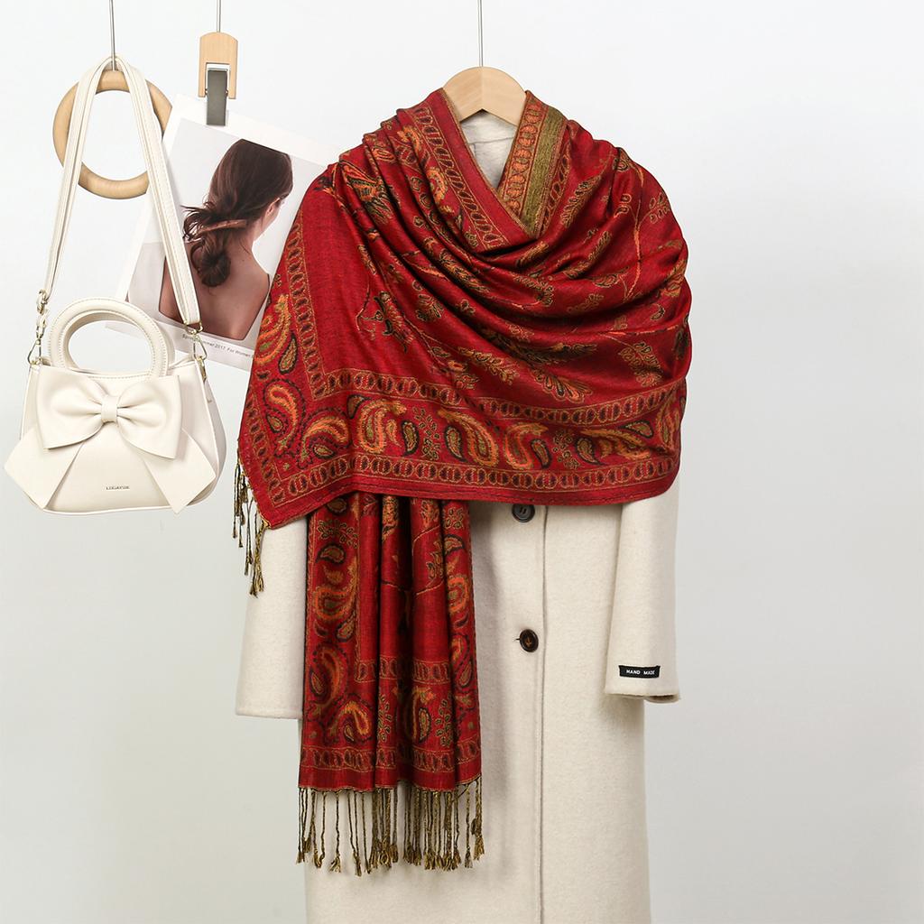 Paisley Pashmina Shawl Scarf Women Jacquard Cashew Printed Scarves Flowers Borders Female Tassel Blanket Wraps Ethnic Shawls
