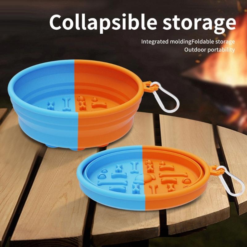 Dog Slow Feeding Bowl Set Silicone Pet Food Bowl Dog Outdoor Travel Water Bowl Foldable Food Feeder Bowl Dog Dish 2pcs