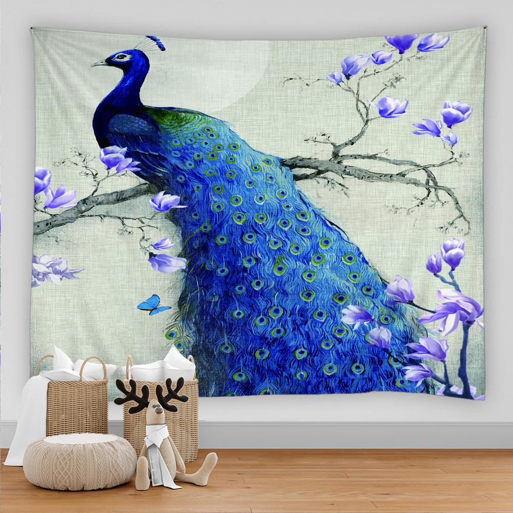 Peacock Bird Tapestry Wall Hanging Flowers and Birds 3D Printing Large Wall Tapestry Bohemian Hippie Home Bedroom Decoration