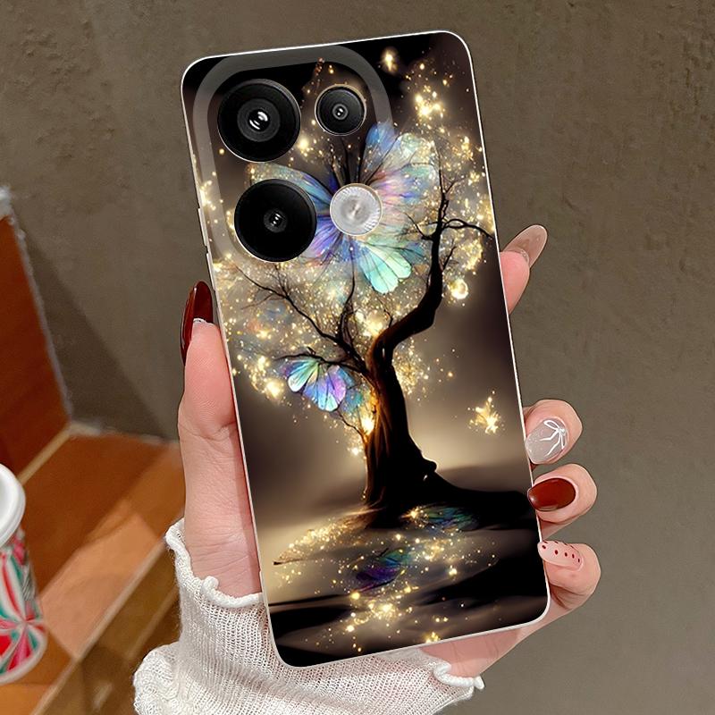 Shining Fantasy Tree Butterfly Pattern Case For Xiaomi Redmi Note 14 13 Pro 5G 4G 12 11 Funda Xiaomi 14T 13T 11T Pro Leather Texture Silicone Cover