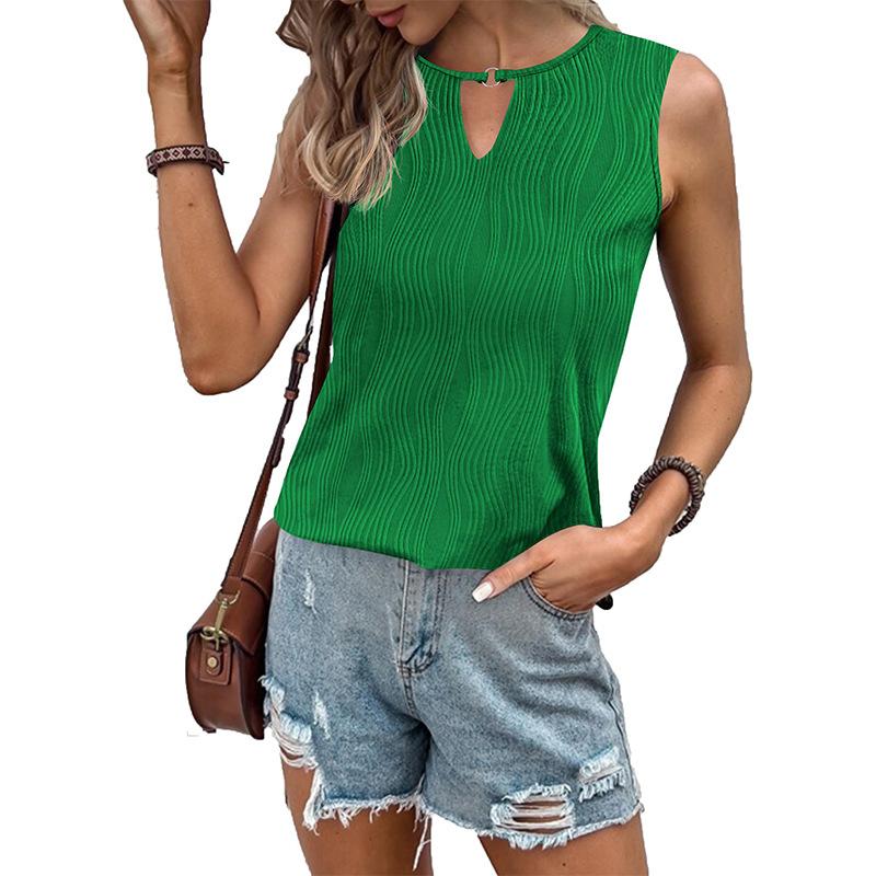 Dámský top bez rukávů s výstřihem do V, letní ležérní, základní velikost