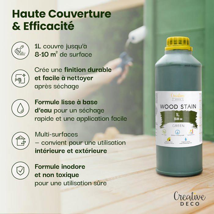 Teinture Bois - CREATIVE DECO - Vert - 1 L - A Base d'Eau - Résistante aux Intempéries