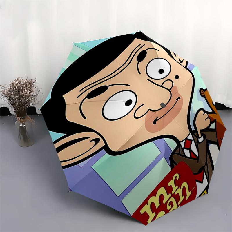 Mr. Bean Themen-Reiseregenschirm - 8 Rippen, Automatisches Öffnen und Schließen, Tragbares faltbares Design, Kompakter und stilvoller Regenschirm für den Außenbereich