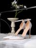 Fashion White Silk Rhinestone Pointed High-heeled Shoes, New Rhinestone Wedding Shoes, Bride's Shoes, One Piece with Toe Cap Sandals