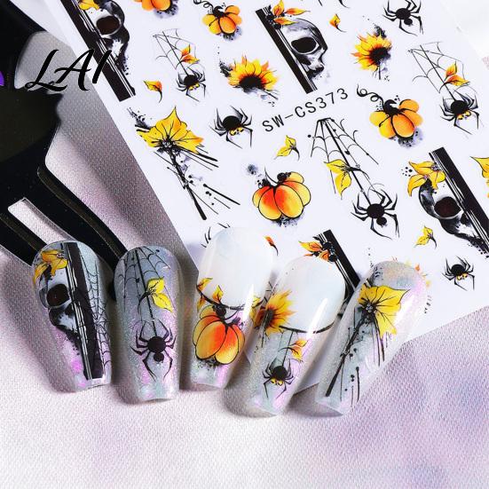 Nail Art Supplies Women Stickers for Autumn Halloween Pumpkin Spider Web Skull Flame Beginners Manicure Decal DIY Holiday Party Decoration