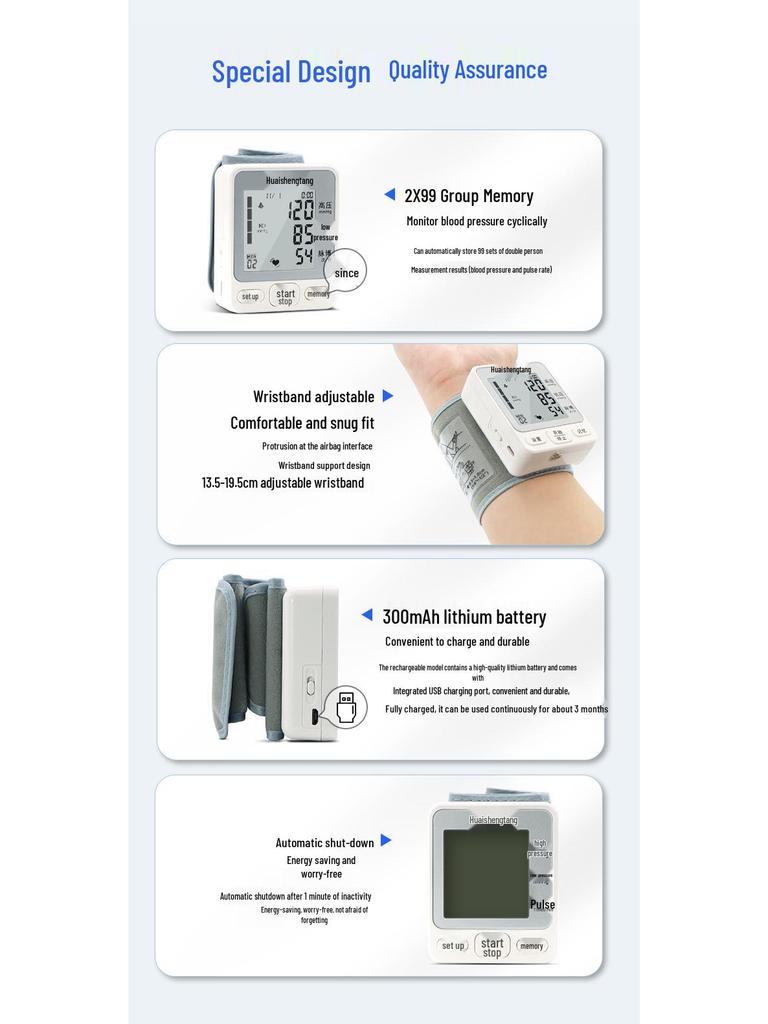 Huishentang Bluetooth Automatic Wrist Blood Pressure Monitor TK-W202