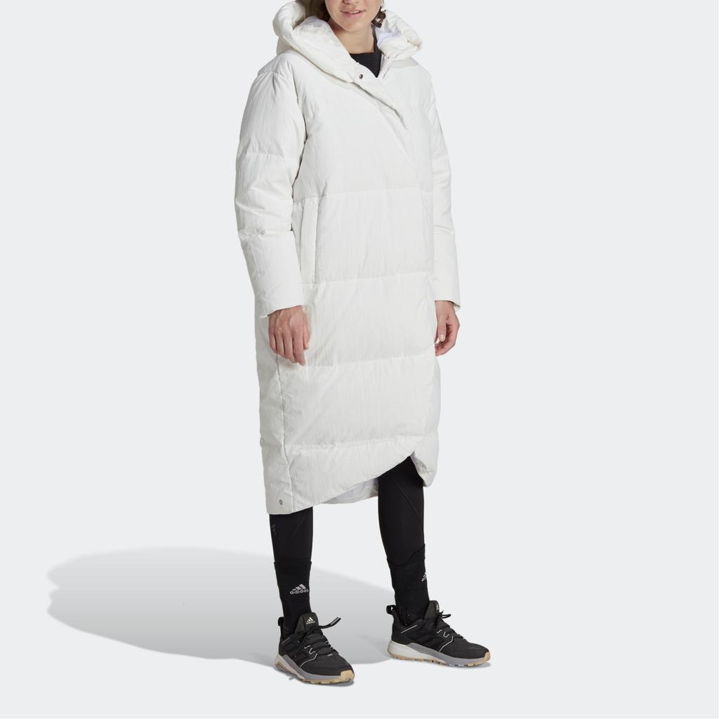 Adidas W Big Baffle C Solid Logo Hooded Loose Long Bread Down Jacket Women Outerwear White HN9939