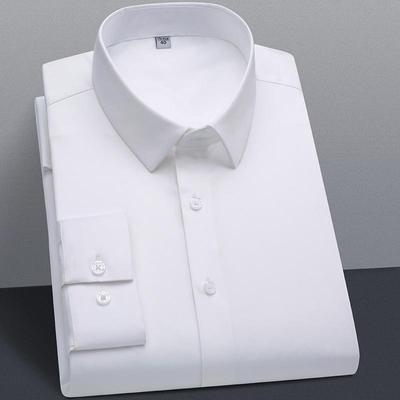 Strečové jednofarebné pánske košele Business s dlhým rukávom Mäkké Pohodlná pánska formálna košeľa bez predného vrecka Veľkosť S~6XL Plus