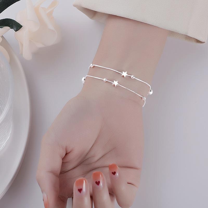 Silver Star Beaded Bracelets for Women Original Designer Double Layered Adjustable Bracelet Party Jewelry