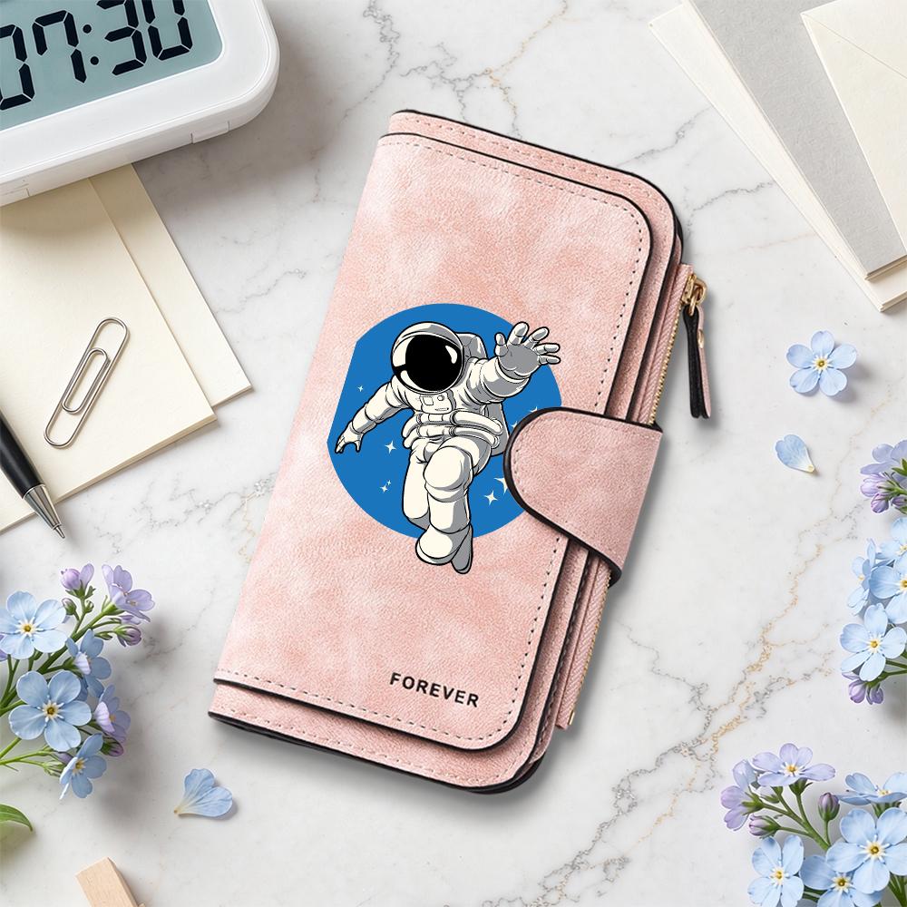 Astronaut Print Wallet Casual Portable Card Holder Fashion Multi Pocket Purse