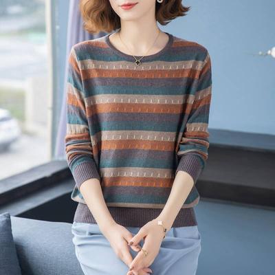 Spring Autumn Fashion Striped Long Sleeve Loose Sweaters for Female Trend Vintage Patchwork Knitted T-shirt Women's Clothing