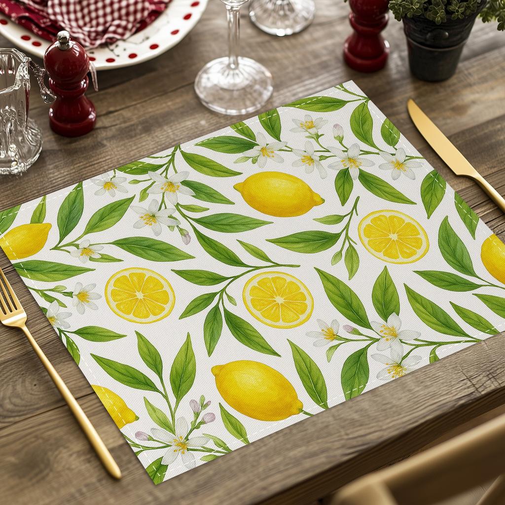 4/6/8pc Lemon Printed Summer Linen Placemat Fresh Holiday Dining Table Mat Decoration for Wedding Party Home Gathering