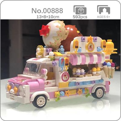 00888 Fahrzeugwelt Eiscreme-Eis am Stiel-Getränkeauto-Imbisswagen-Modell DIY Mini-Blöcke Ziegel Bauspielzeug für Kinder ohne Box