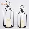 Farmhouse Candle Lantern Black Coated Metal Lantern Candle Holder Desktop Open Candle Lantern for Living Room Coffee Table Front Porch