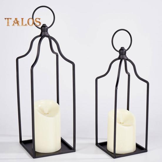 Farmhouse Candle Lantern Black Coated Metal Lantern Candle Holder Desktop Open Candle Lantern for Living Room Coffee Table Front Porch