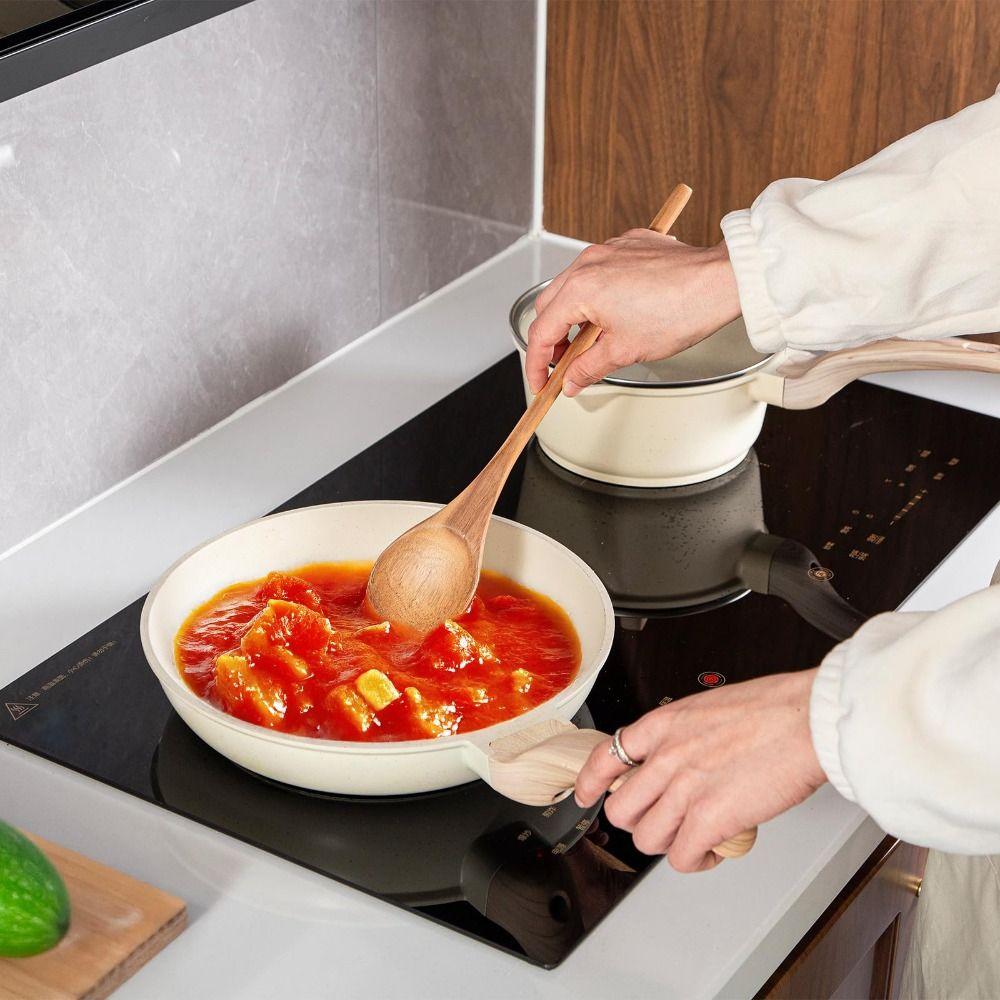 Versatile 12.5 Inch Wooden Spoons Nonstick Long Handle Mixing Spoons Eco-Friendly Scratch-Proof Baking Tools Mixing