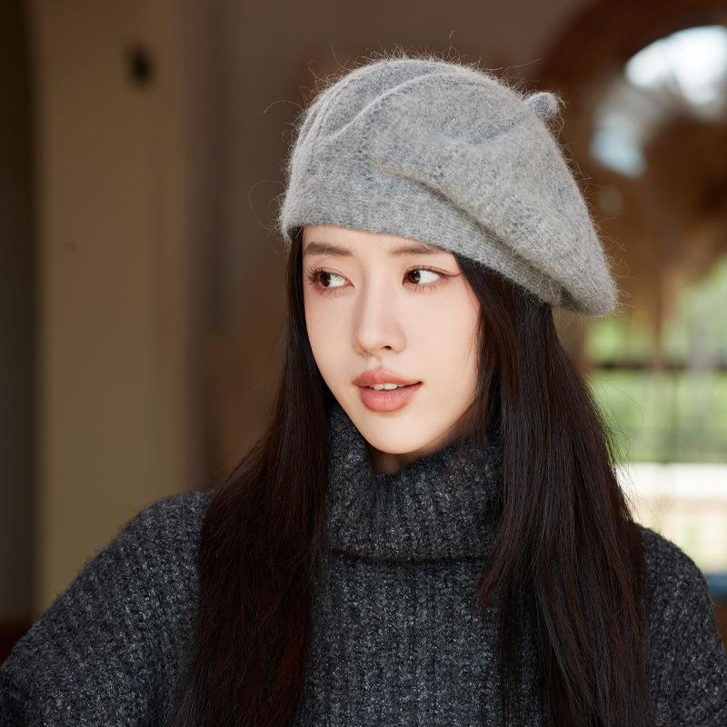 Hats for Women In Autumn and Winter Rabbit Beret Solid Color Versatile Knitted Wool Hats In Winter Warm Painter Hats and Bud Hats Trendy