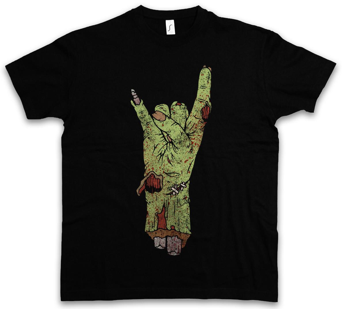 

ZOMBIE METAL FIST T-Shirt Mens Womens Tees Top Hard Rock Sign Hand Zombie Fun Wacken Devil Horns XL