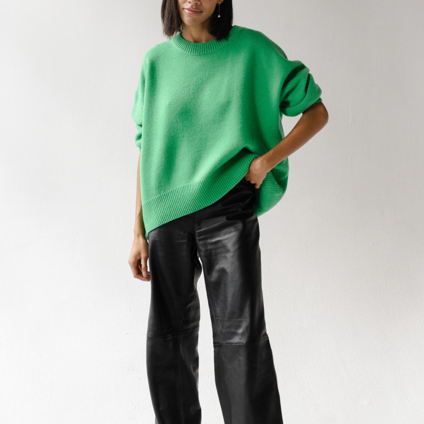 

GMXIA Осень-зима Женский свитер с круглым вырезом Свободный однотонный свитер L изумрудный