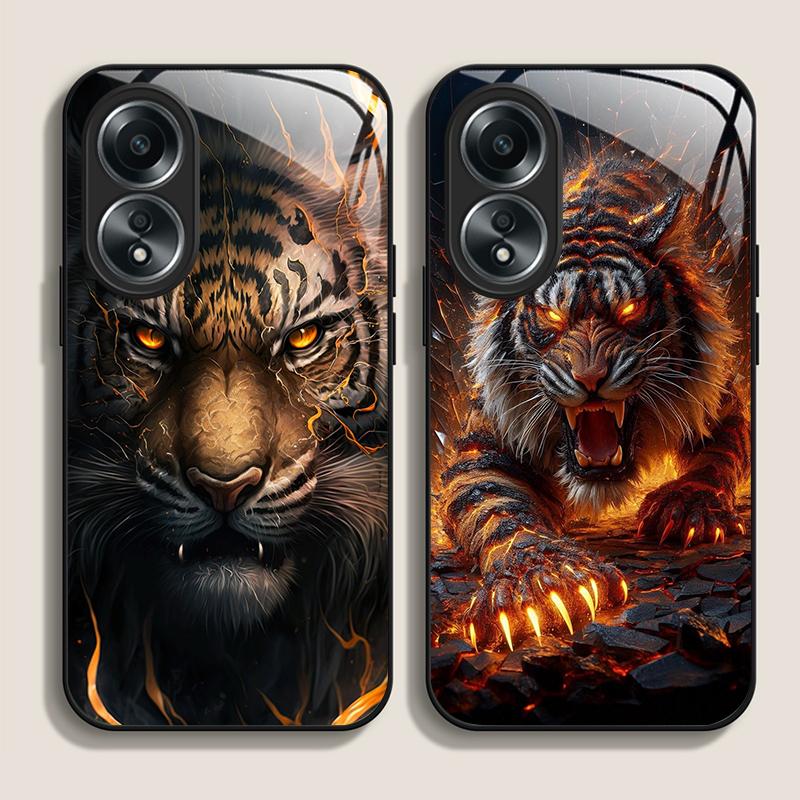 Golden Black Tiger Stripe Flame Print Tempered Glass Phone Case for OPPO Realme 13 Pro Plus 12 11 10 9i C55 X7 GT Neo 2 3T Cover