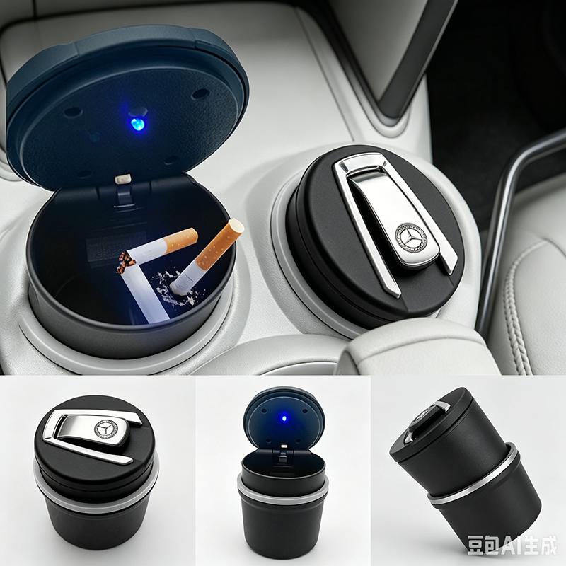 1Pc Car Ashtrays Portable Auto LED Light Cigarette Cigar Ash Cylinde Stickers For Mercedes Benz E260 E200 E300 W205 W212 W166