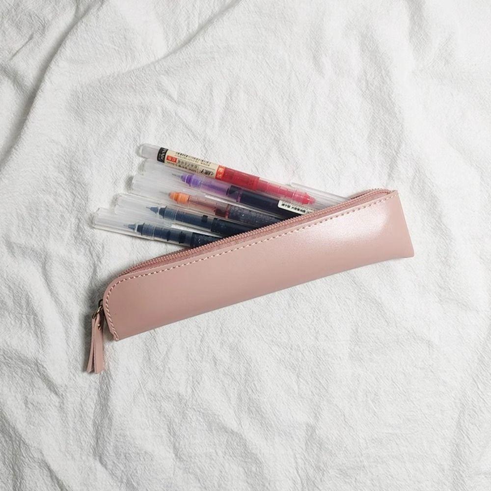 Soft Thin Pencil Case PU Pen Storage Bag Vintage Pencil Bags Office Accsesories