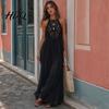 Boho Chic Clothing Women's Sheer Lace Halter Maxi Dress Sleeveless Floral Beach