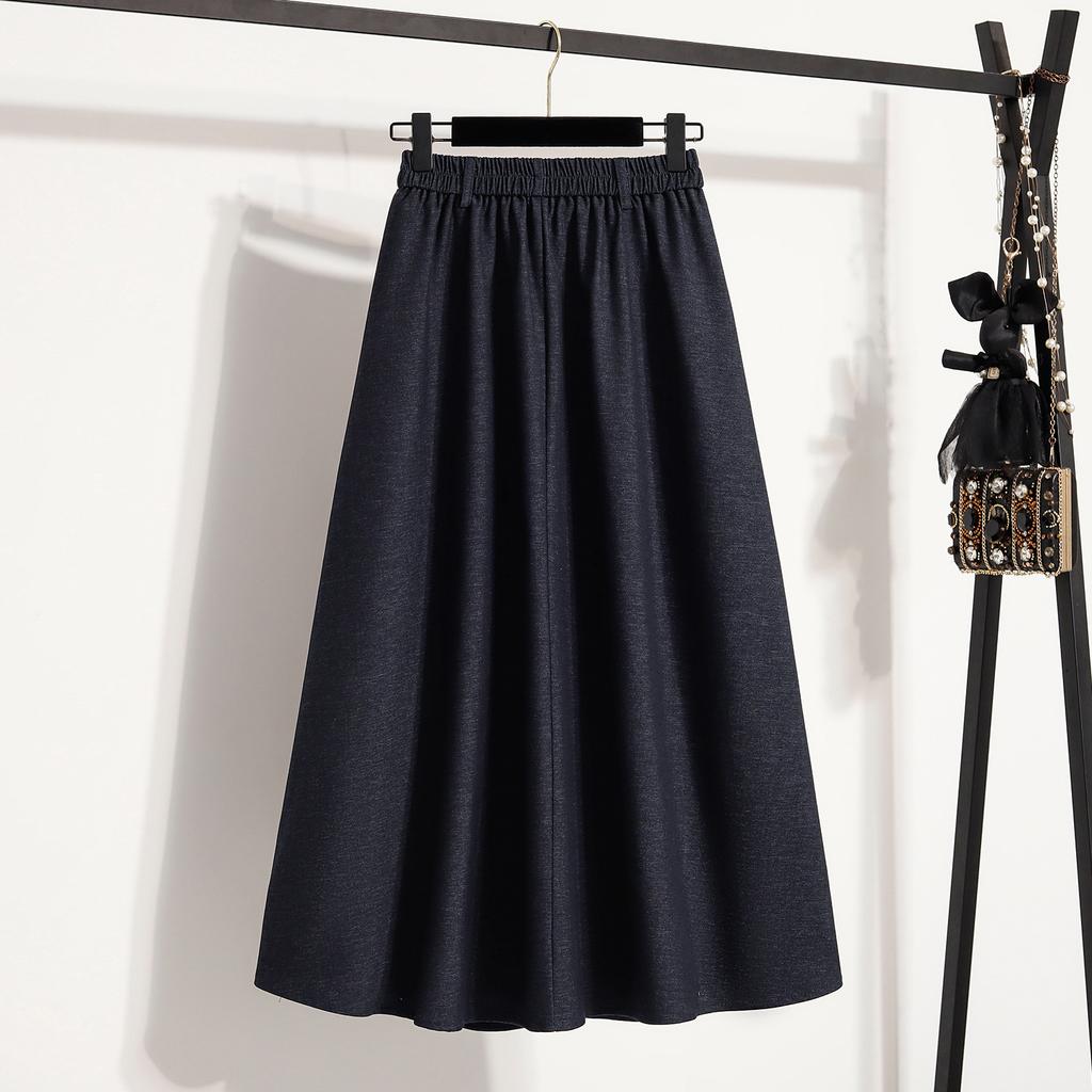 DIMANAF 2025 Autumn Plus Size Long Women Blue Skirts Elastic Waist Oversize Lady Elegant High Waist Skirts A-Line