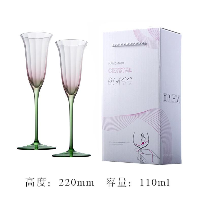 Luxury Vintage Floral Crystal Glass Pink Green Champagne Cocktail Martini Wine Goblet Home Barware