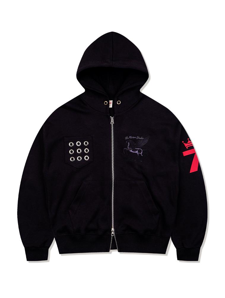 La Maison Studio Eyelet Seven Hoodie Zip-Up Black(Fcg1Zp696M)