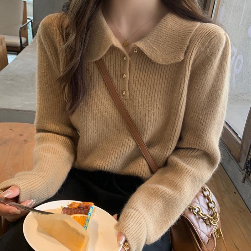 Jesienna moda Slim Fit Solidne swetry damskie Moda Nowa Zima Polo Kołnierzyk Dzianinowy Sweter Damski Długi Rękaw Baza Casual Pullover Dzianiny 24876