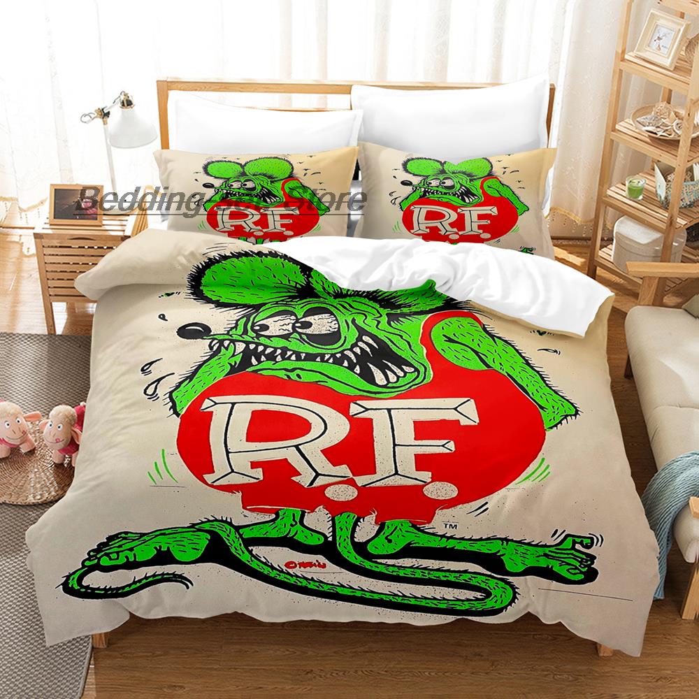 New Rat Fink Bedding Set Single Twin Full Queen King Size Bed Set Aldult Kid Bedroom Duvetcover Sets 3D Anime Bed Sheet Set