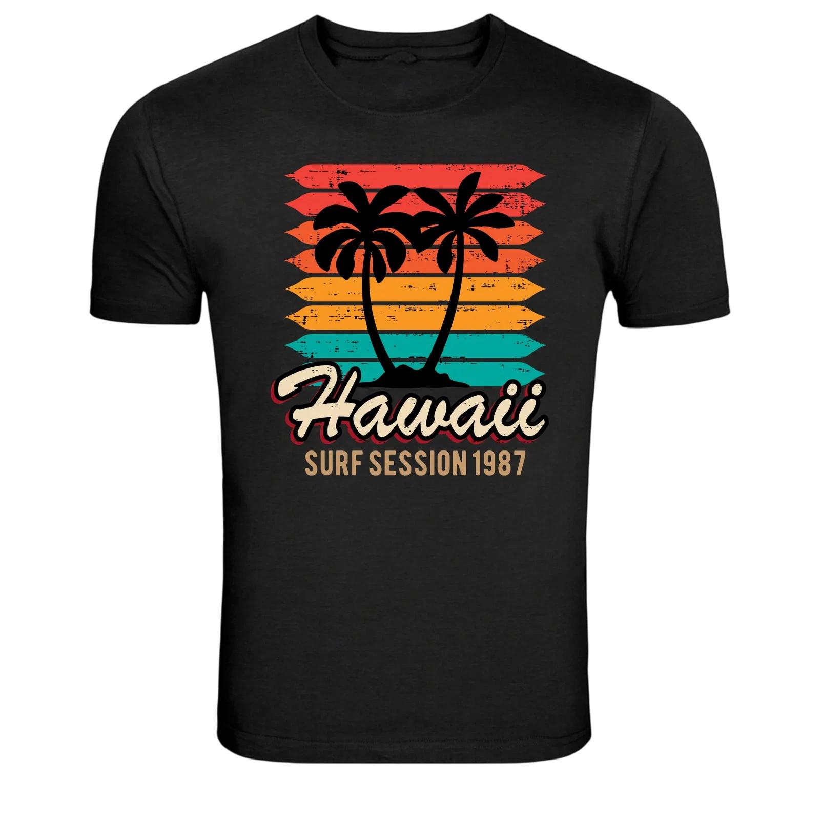Hawaii Surf Session Palm Trees Retro Sunset T-Shirt XS