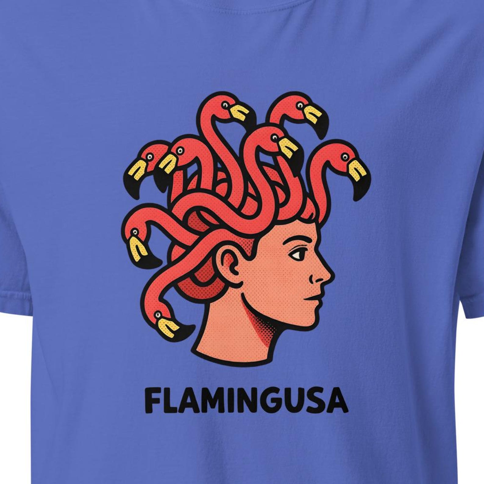 Flamingusa Medusa T-Shirt, Surrealist Flamingo Graphic Tee, Florida vibe Shirt S