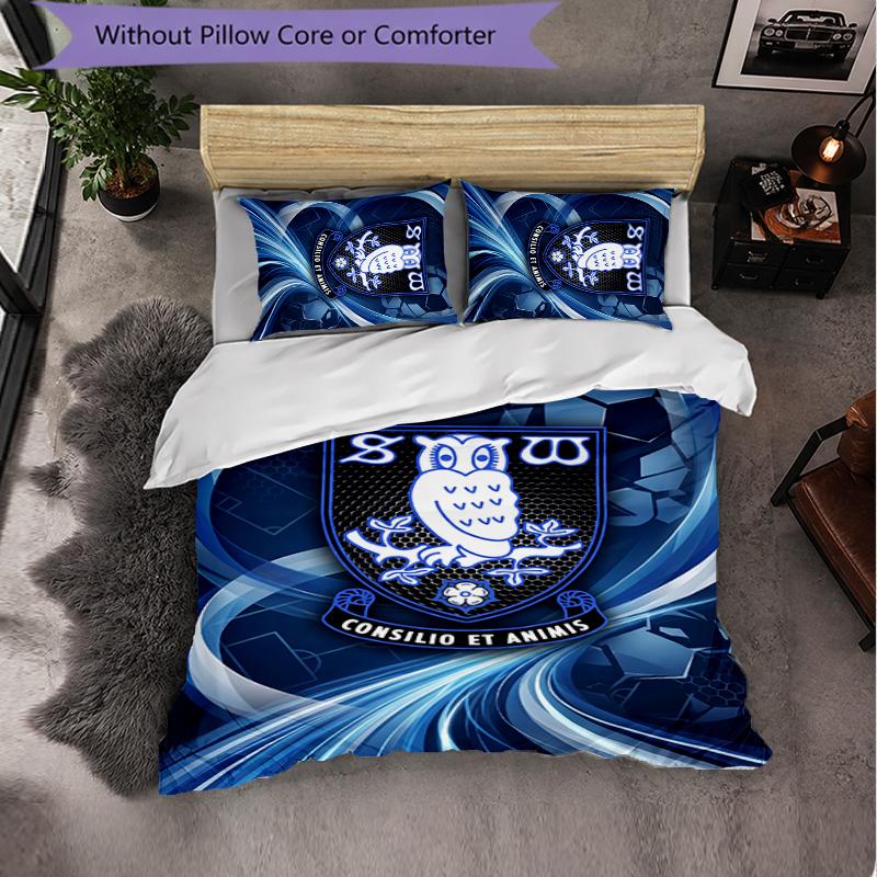 Sheffield Wednesday Football 3 Piece Bedding Set Soft Duvet Cover Set with Pillowcases Printed Bedroom Decor Set for Home